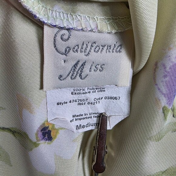 Vintage California Miss Slip Dress M Medium Green Floral Satin Chemise Lingerie - Picture 5 of 6